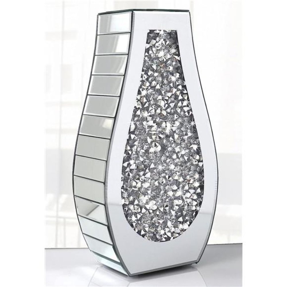 Flower Vase Crushed Diamond Mirrored Vase Crystal Silver Glass Decorative Vase